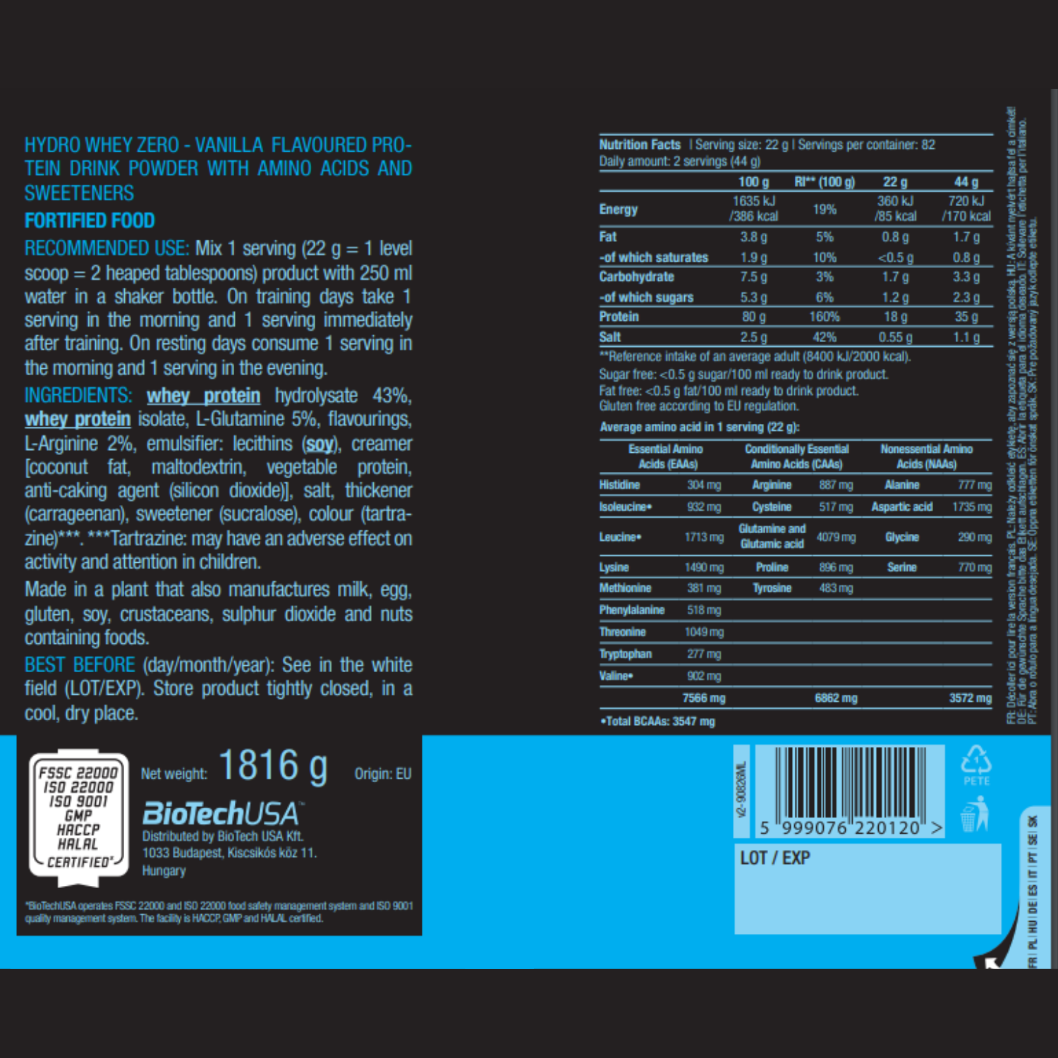 Biotech USA Hydro Whey Protein Zero - 1816 g - Görsel 3