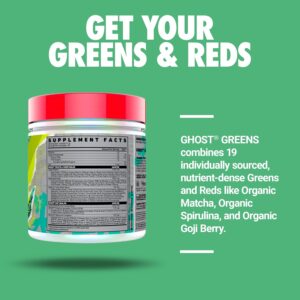 GHOST Greens Spirulina, & Chlorella, Prebiotics, 10 Billion CFU Probiotic & Digestive Enzymes 330 Gr - Görsel 3