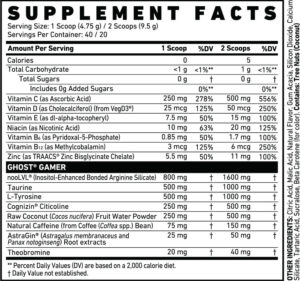 GHOST GAMER Energy and Focus Support Nootropıcs 40 servis (Arginine+Zinc+Tyrosine+Taurine) - Görsel 3