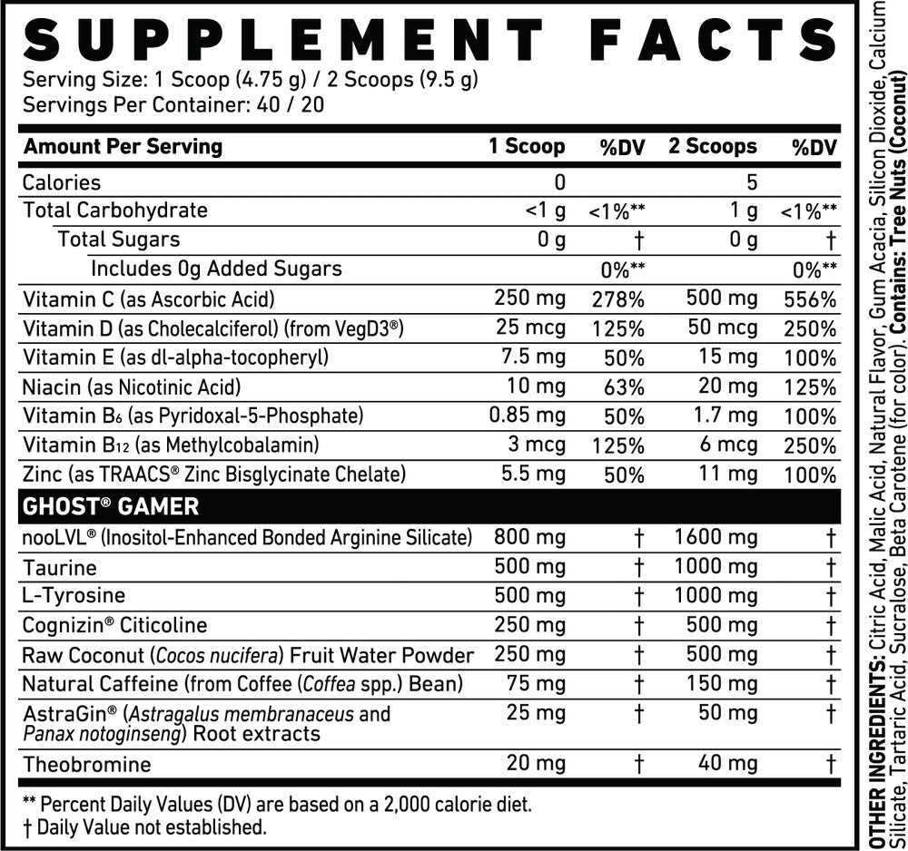 GHOST GAMER Energy and Focus Support Nootropıcs 40 servis (Arginine+Zinc+Tyrosine+Taurine) - Görsel 3