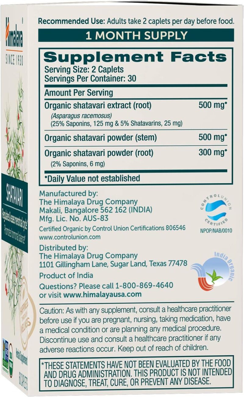 Himalaya Organic Shatavari Hormone Balance Menstrual Cramp Menopause Support 1300 mg, 60 Caplets - Görsel 3
