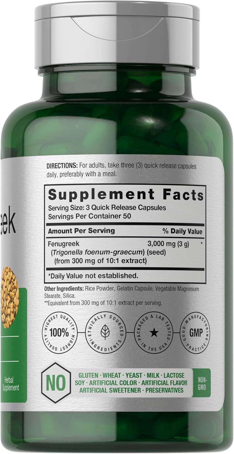 Horbäach Fenugreek Seed Çemen otu 3000 mg 150 Caps - Görsel 3