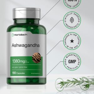 Horbaach Ashwagandha Supplement | 180 Capsules | for Women and Men | Herbal Root Extract