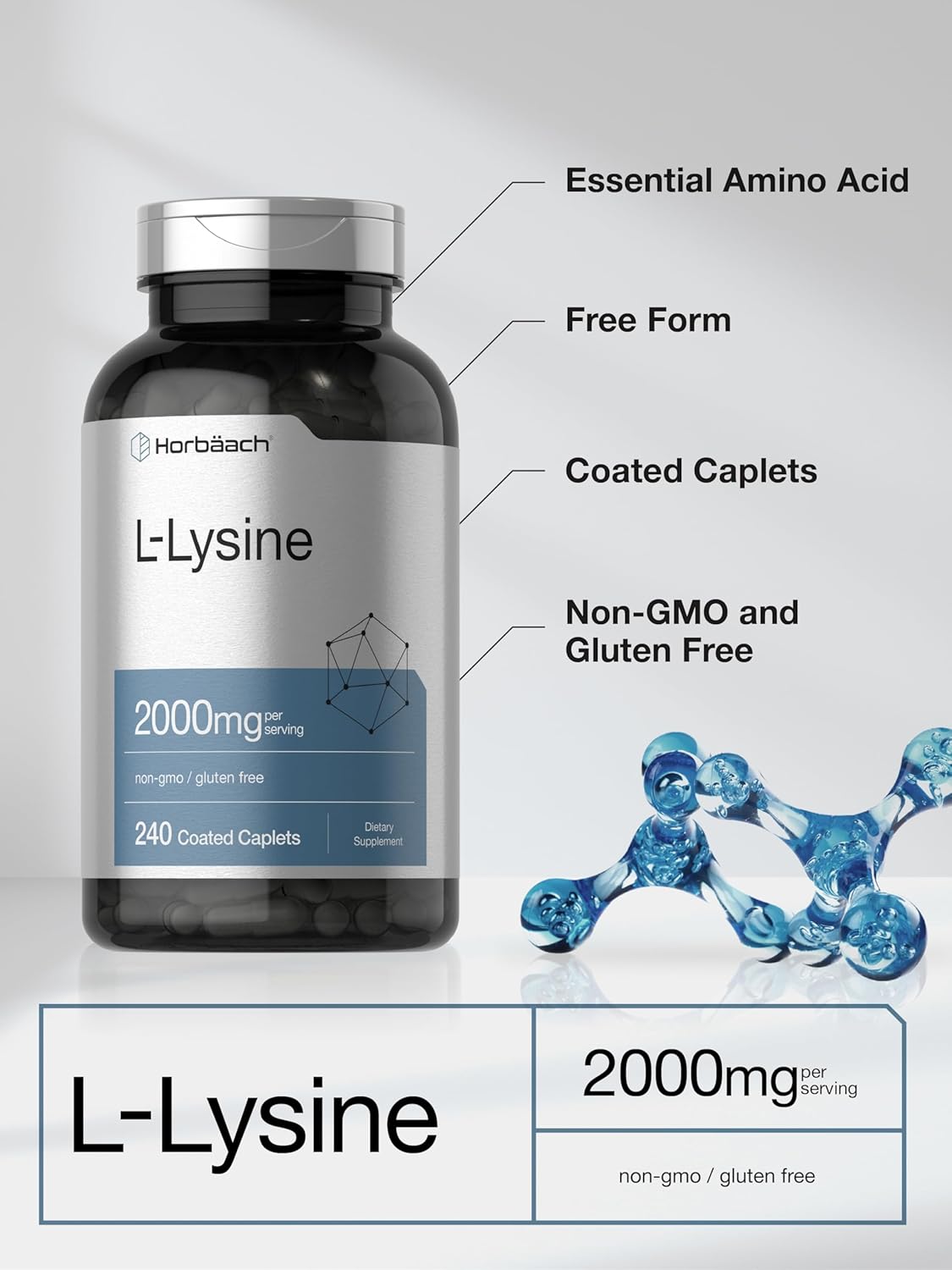 Horbäach L-Lysine 2000mg 240 Caplets Vegetarian - Görsel 2