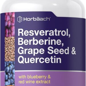 Horbäach Resveratrol Berberine Grape Seed & Quercetin | with Blueberry & Red Wine Extract | 120 Capsules