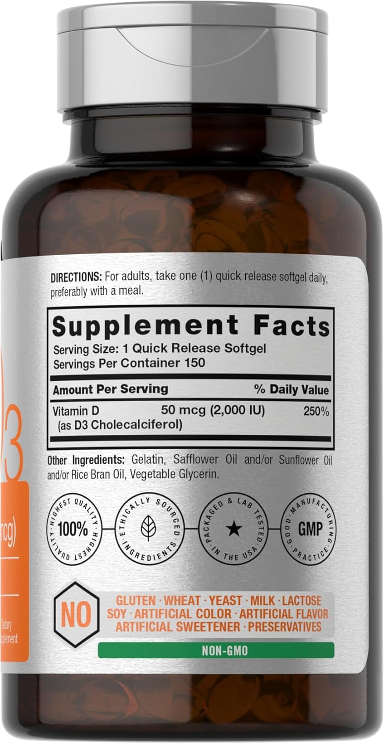 Horbaach Vitamin D3 2000IU Cholecalciferol 150 Softgels - Görsel 3