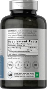 Horbaach DMAE Dimethylaminoethanol Bitartrate 250 mg 200 Caps - Görsel 3