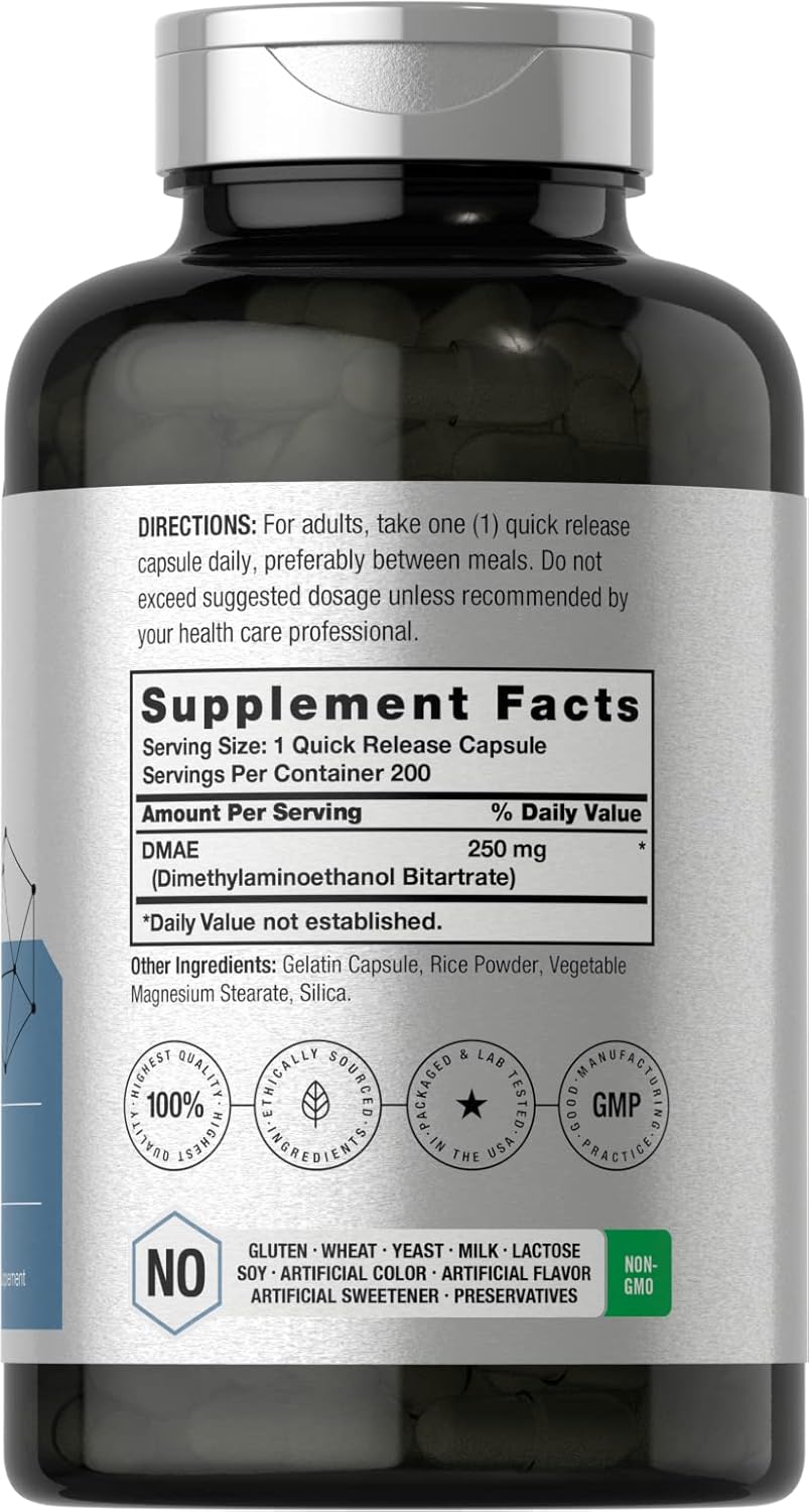 Horbaach DMAE Dimethylaminoethanol Bitartrate 250 mg 200 Caps - Görsel 3
