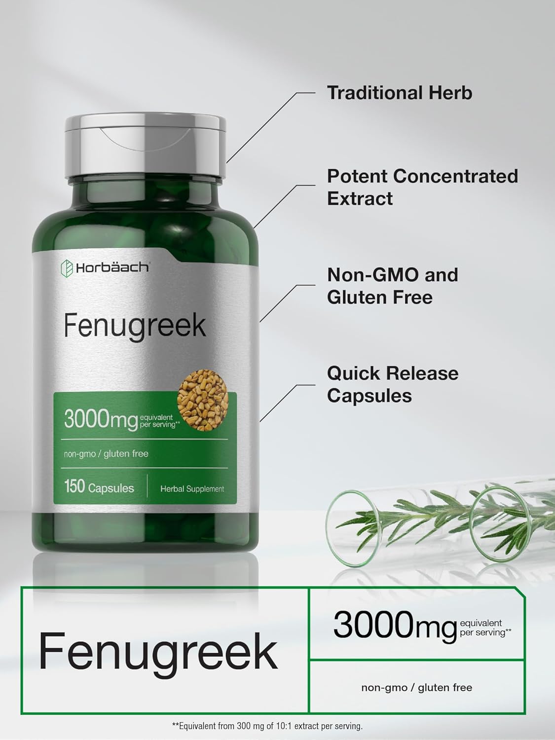 Horbäach Fenugreek Seed Çemen otu 3000 mg 150 Caps - Görsel 2