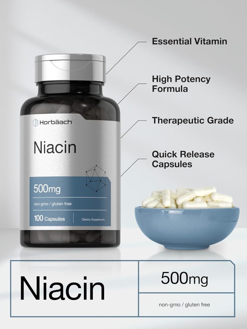 Horbäach Niacin with Flushing Vitamin B3 500mg 100 Caps - Görsel 2