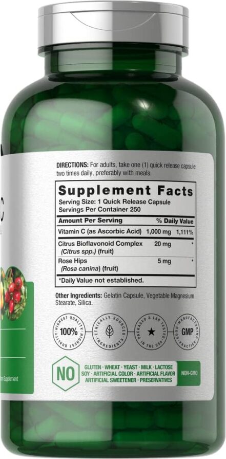 Horbäach Vitamin C 1000mg Bioflavonoids and Rose HIPS High Strength Formul 250 Caps - Görsel 3