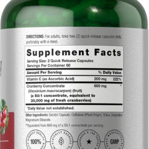 Horbäach Cranberry Concentrate Extract Pills + Vitamin C 120 Caps Women and Men Triple Strength Ultimate Potency Formul