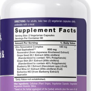 Horbäach Resveratrol Berberine Grape Seed & Quercetin | with Blueberry & Red Wine Extract | 120 Capsules