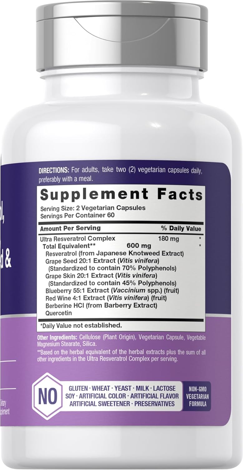 Horbäach Resveratrol Berberine Grape Seed & Quercetin | with Blueberry & Red Wine Extract | 120 Capsules - Görsel 2