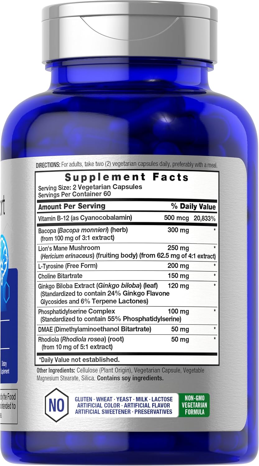 Horbäach Brain Neuro Choline Memory with Phosphatidylserine Dmae Bacopa Lions mane 120 Caps - Görsel 3