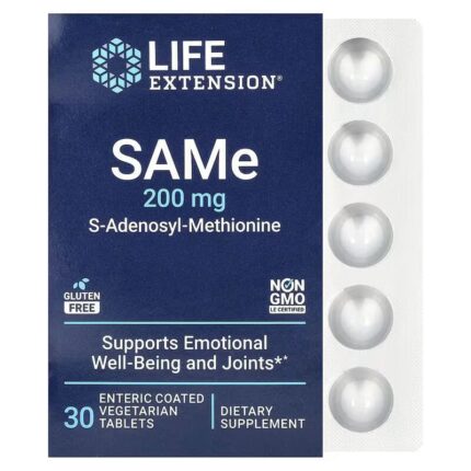 Life Extension SAMe S-Adenosyl-Methionine Brain & Cognitive Bone Joint & Cartilage 200 mg 30 Vegetarian Tablets