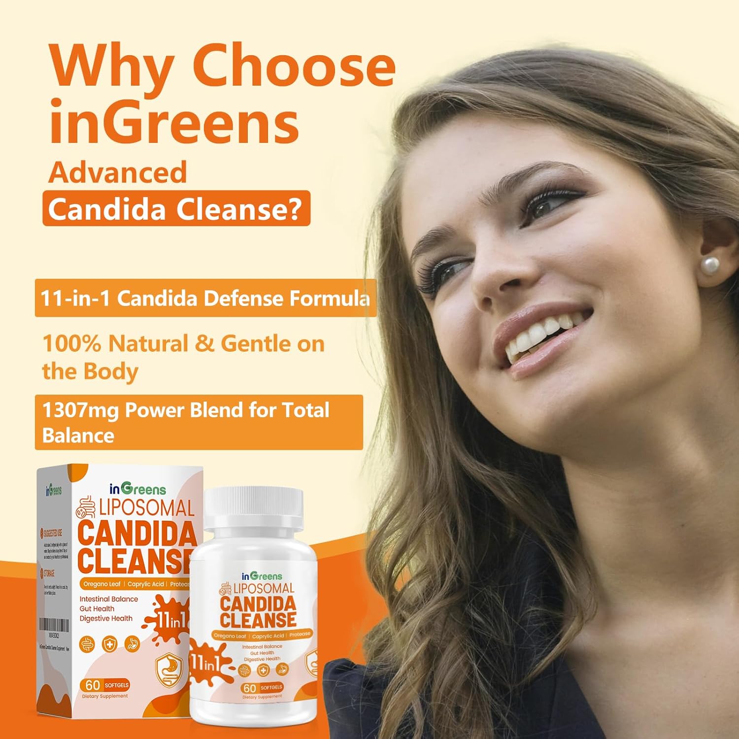 inGreens Candida Cleanse Detox for Women & Men Probiotics Digestive 60 Softgels