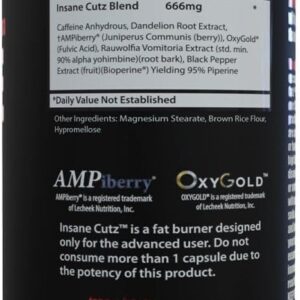 Insane Labz Insane Cutz Intense Cuts Fat Burner Men Women Thermogenic Weight Loss Appetite 45 Caps