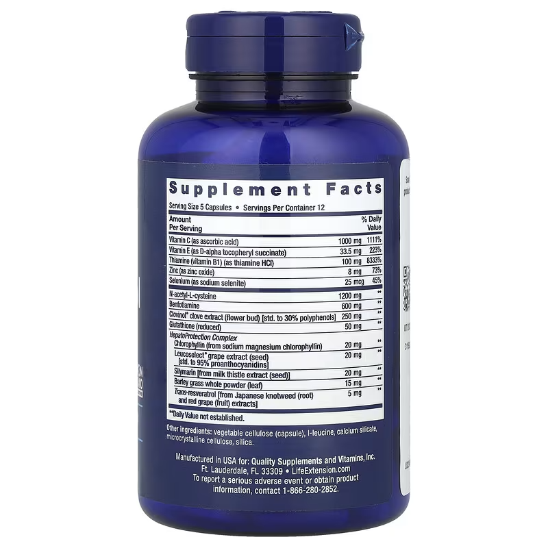 Life Extension Anti-Alcohol Vitamin B1 acetyl cysteine Benfotiamine milk thistle Glutathione 60 Caps - Görsel 2