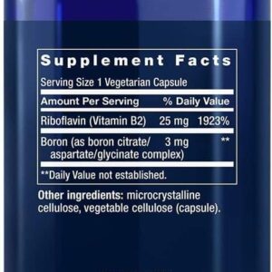 Life Extension Boron 3 mg Vitamin B2 Supports Healthy Bones Optimal Bone Metabolism Immune Function Nervous System Health Vegetarian, 100 Caps