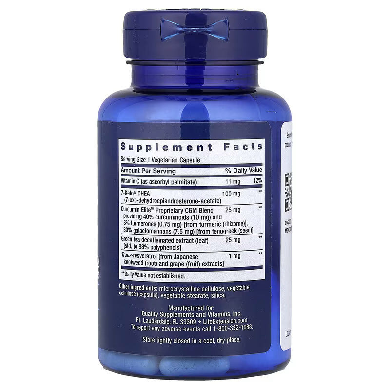 Life Extension 7-Keto DHEA Curcumin Trans Resveratrol Metabolite Weight Management 100 mg 60 Vegetarian Caps