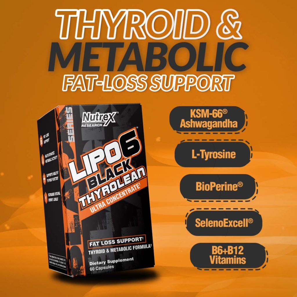 Nutrex Lipo6 Black Thyrolean KSM66 Ashwagandha+Copper+Kelp+Selenium Fat burner 60 Caps - Görsel 2