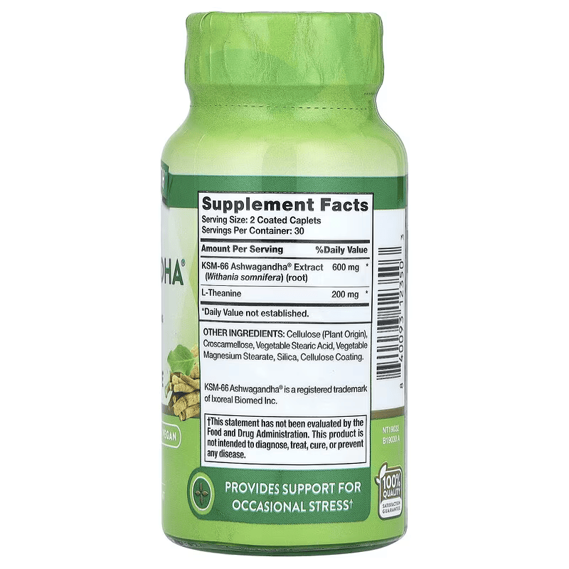 Nature's Truth KSM66 Ashwagandha Plus L-Theanine 60 Coated Caplets - Görsel 2
