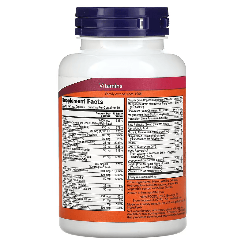 NOW Foods ADAM Superior Men’s Multi Vitamin + Test 90 Veg Caps