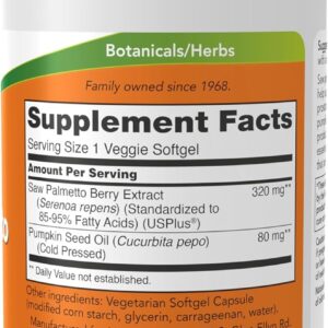 NOW Saw Palmetto Extract 320 mg with Pumpkin Seed Oil Men’s Health 90 Veg Softgels