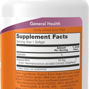 NOW Foods Astaxanthin 10mg Immune System Lutein Canthaxanthin and Beta-Carotene 30 Softgels