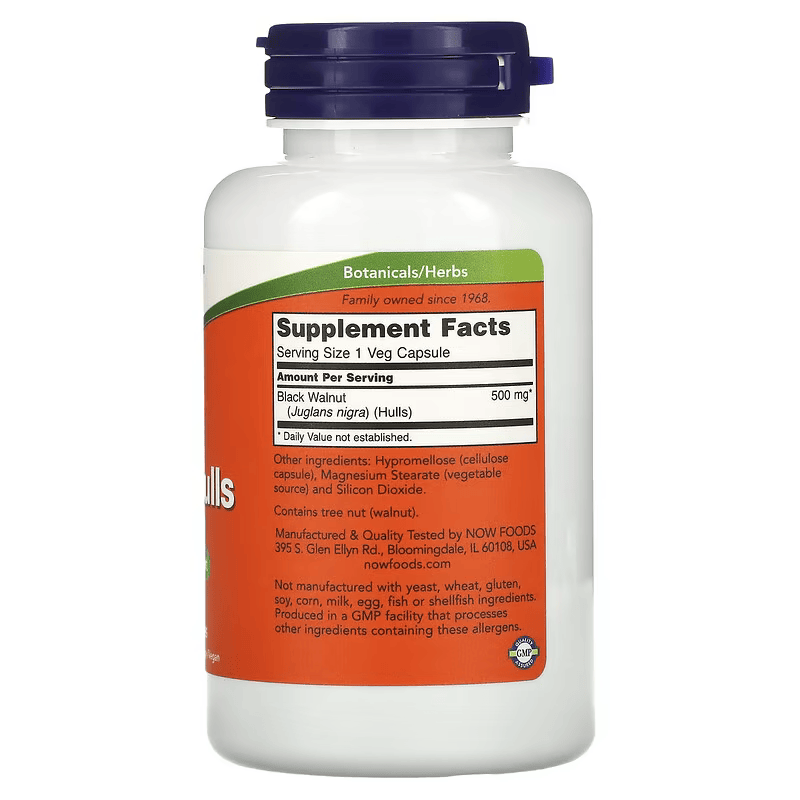 NOW Foods Black Walnut Hulls Juglans nigra 500 mg 100 Veg Caps
