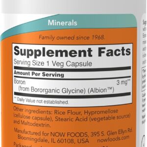 NOW Foods Boron 3 mg Bororganic Glycine Structural Bone Support 100 Veg Caps