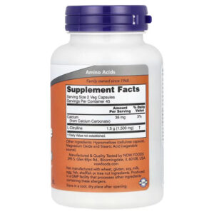 NOW Foods L-Citrulline 750 mg Supports Protein Metabolism Amino Acid 90 Veg Caps