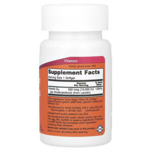 NOW Foods, Vitamin D3, High Potency, 10,000 IU, 240 Softgels - Görsel 2