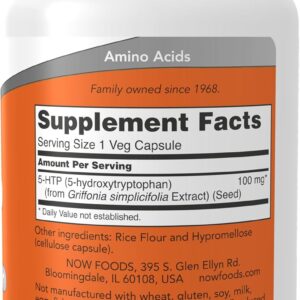 NOW 5-HTP (5-hydroxytryptophan) 100 mg Neurotransmitter Positive Mood Support 120 Veg Caps