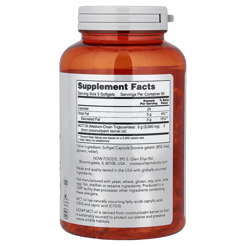 NOW Foods Sports MCT Oil Keto Weight Management chain triglycerides 150 Softgels