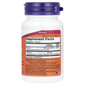 NOW Foods, Mega D-3 K2 Vitamin & MK-7, 5,000 IU / 180 mcg, 60 Caps - Görsel 2