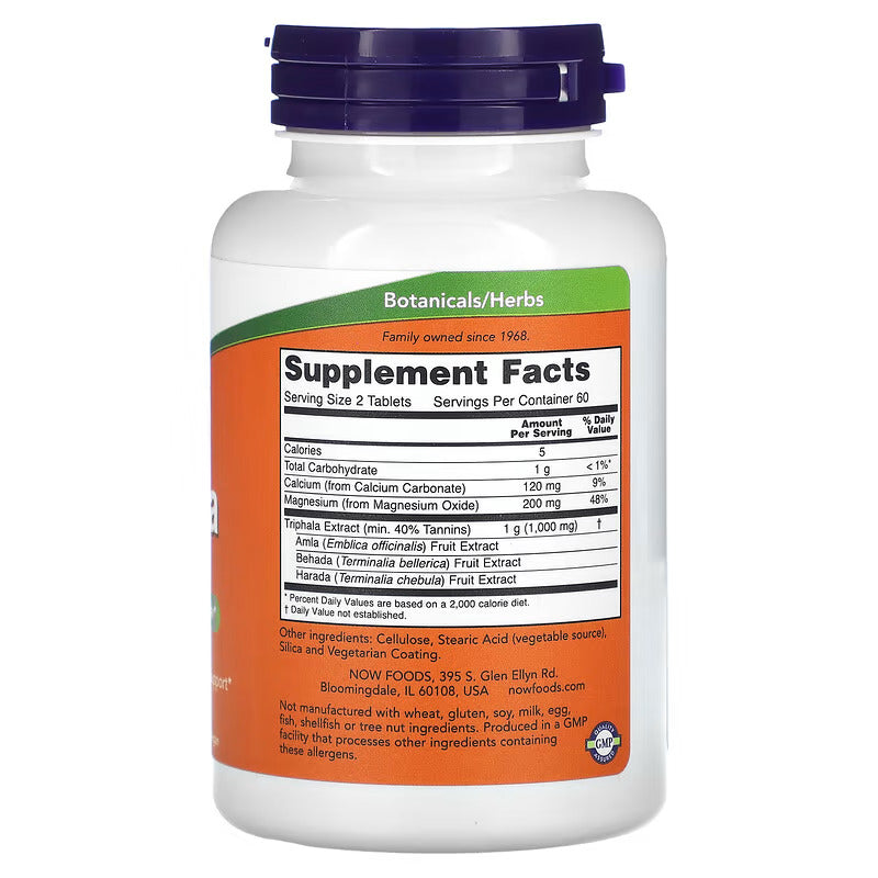 NOW Foods Supplements, Triphala 500 mg, Combination of Harada, Amla and Behada, 120 Tablets
