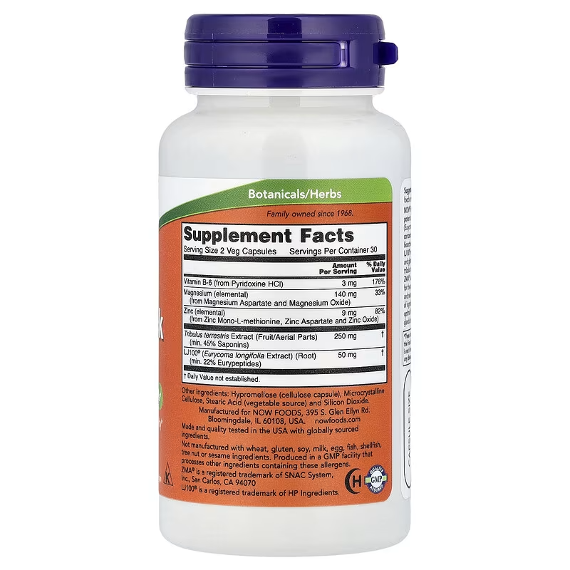 NOW Foods TestoJack LJ100 Longjack Tongkat ali , Zinc , Magnesium , Tribulus 100 60 Veg Caps - Görsel 2