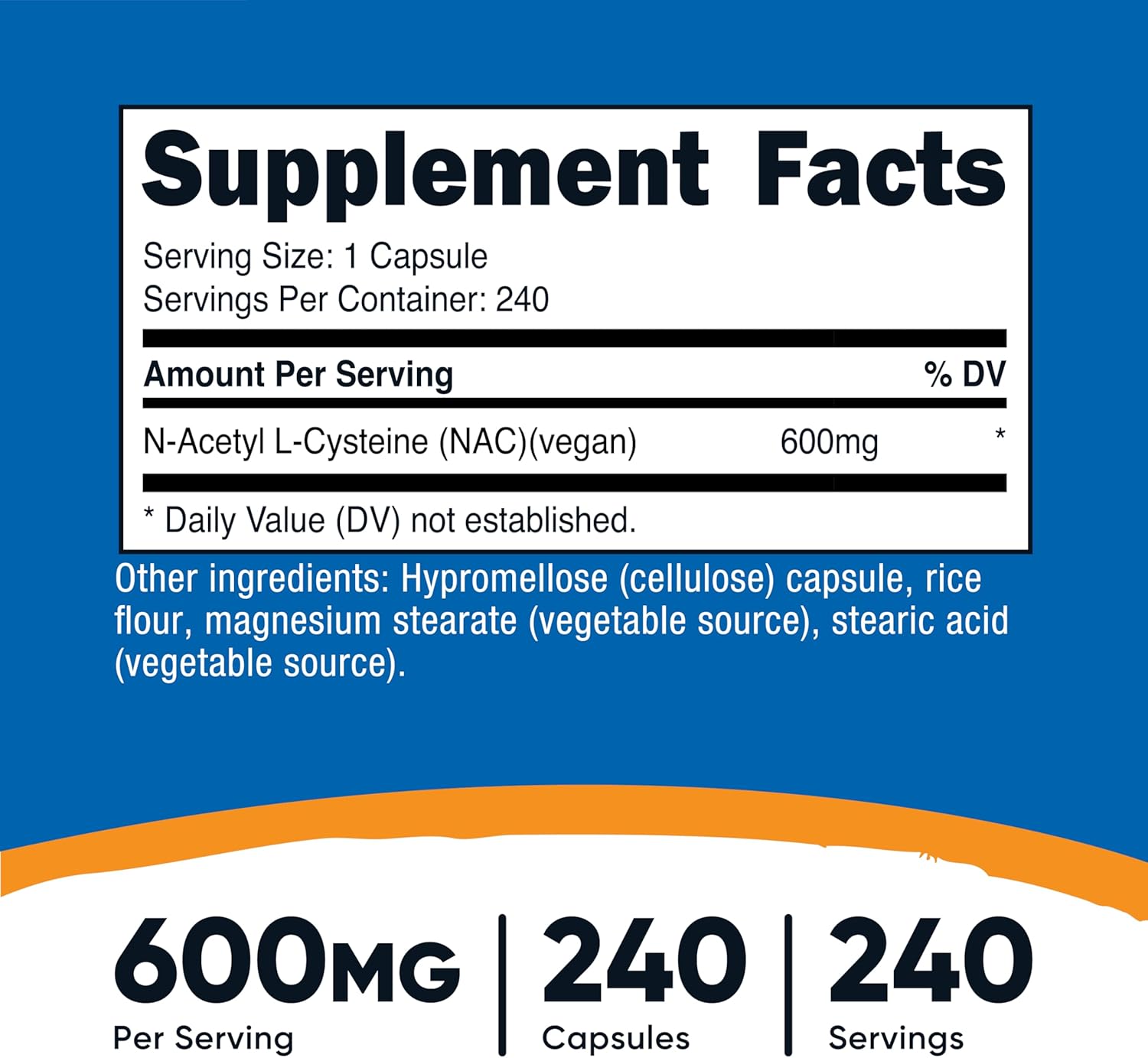 Nutricost N-Acetyl L-Cysteine NAC 600mg 240 Vegetarian Caps - Görsel 2