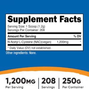 Nutricost N-Acetyl L-Cysteine NAC Powder 250 Gram 208 Servis