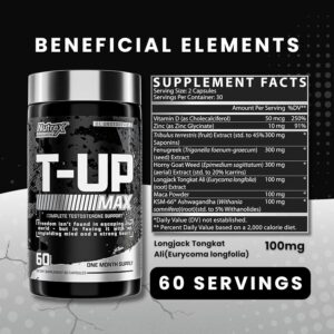 Nutrex T-Up Max Testo Booster 60 Caps Tribulus+Fenugreek+Maca+Tongkat Ali+Ksm66 Ashwagandha - Görsel 3
