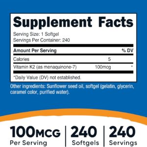 Nutricost Vitamin K2 MK-7 100 mcg, 240 Softgels