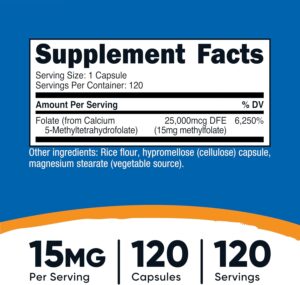 Nutricost L-Methylfolate Women's Health 15mg 5-MTHF Vegan 120 Capsules - Görsel 2