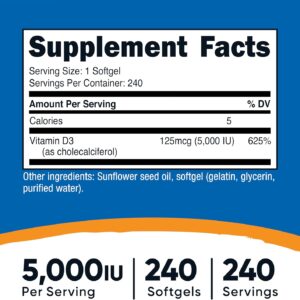 Nutricost Vitamin D3 5,000 IU 240 Softgels