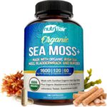 NutriFlair Organic Sea Moss 1600mg Bladderwrack Burdock Prebiotic Immune System & Digestive Health - Thyroid, Healthy Skin Keto Detox Gut 120
