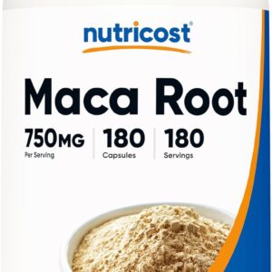 Nutricost Maca Root Capsules Lepidium meyenii 750mg 180 Caps 180 Servings
