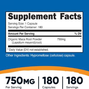 Nutricost Maca Root Capsules Lepidium meyenii 750mg 180 Caps 180 Servings