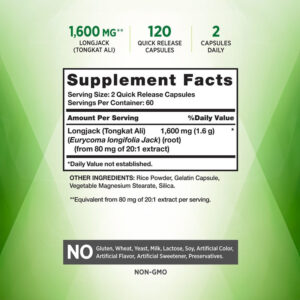 Natures Truth Longjack Tongkat Ali 1600 mg 120 20:1 Extract Quick Release Caps - Görsel 2