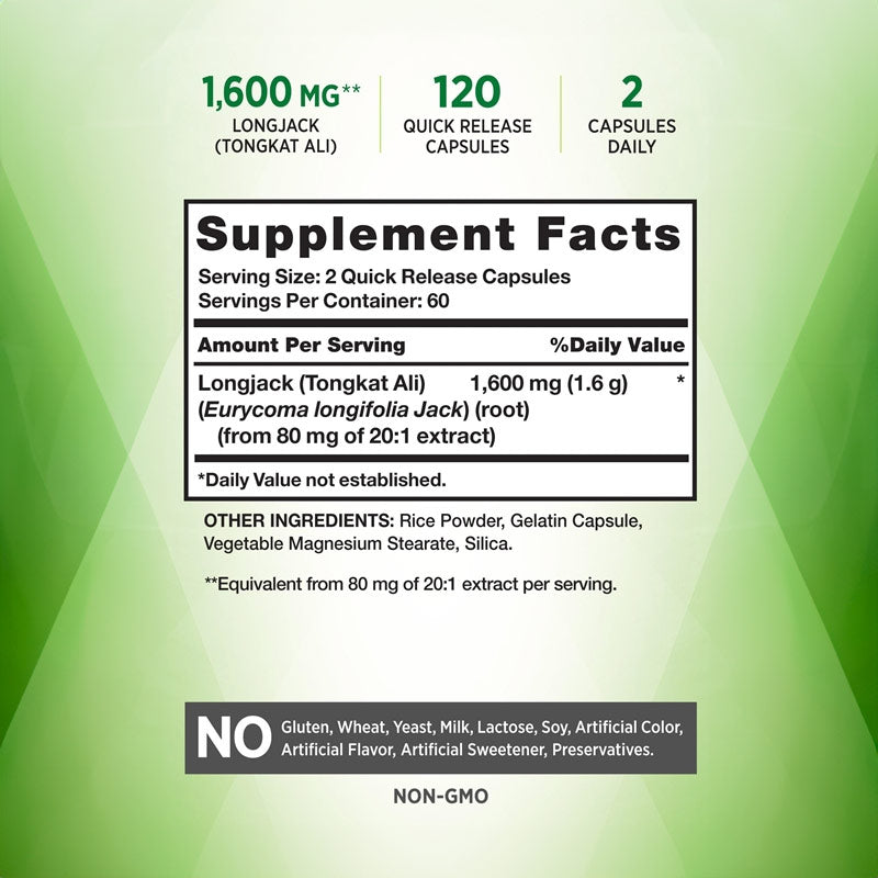 Natures Truth Longjack Tongkat Ali 1600 mg 120 20:1 Extract Quick Release Caps